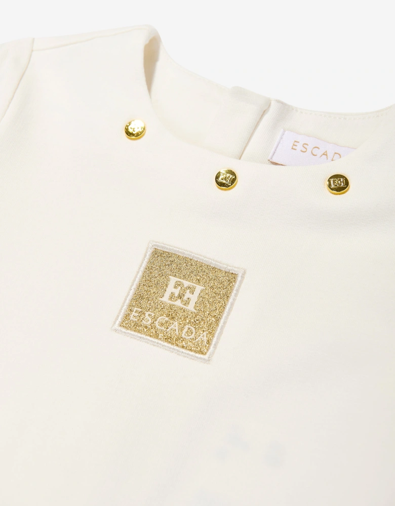 Baby Girls Embroidered Badge Dress in Ivory
