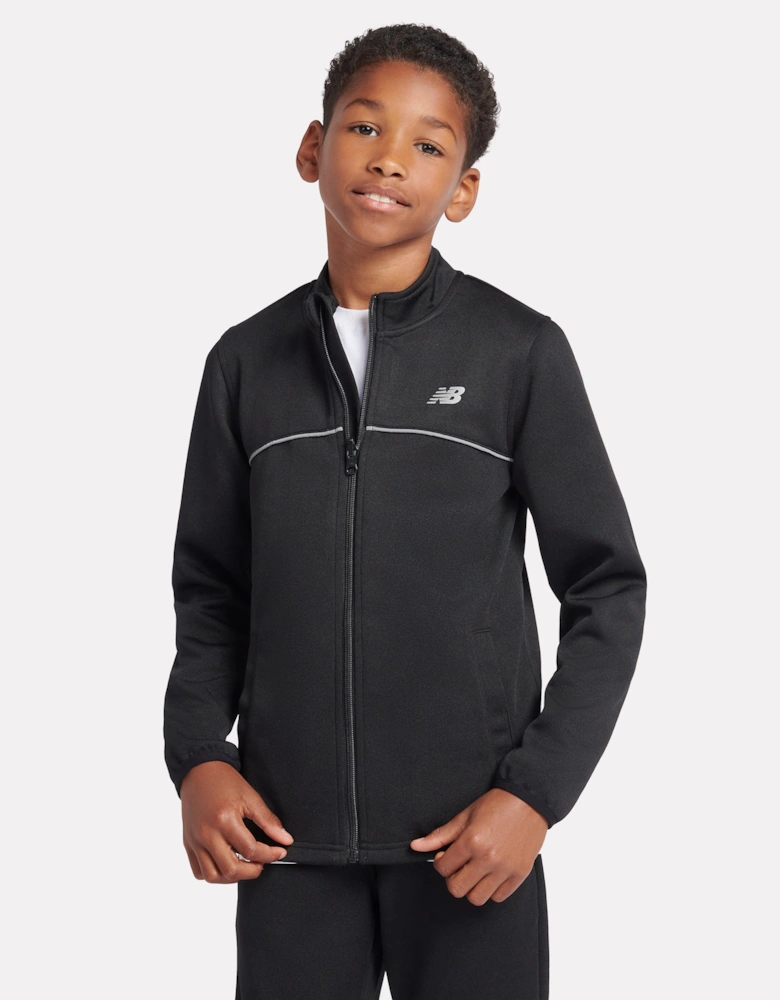 Boys Tricot Funnel Zip Up Top in Black