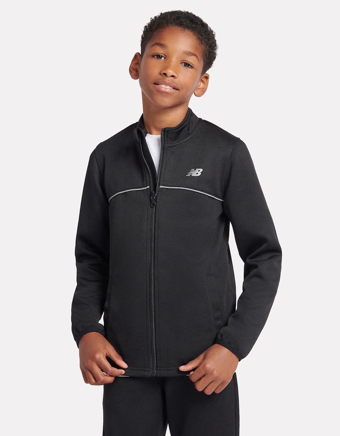 Boys Tricot Funnel Zip Up Top in Black, 5 of 4