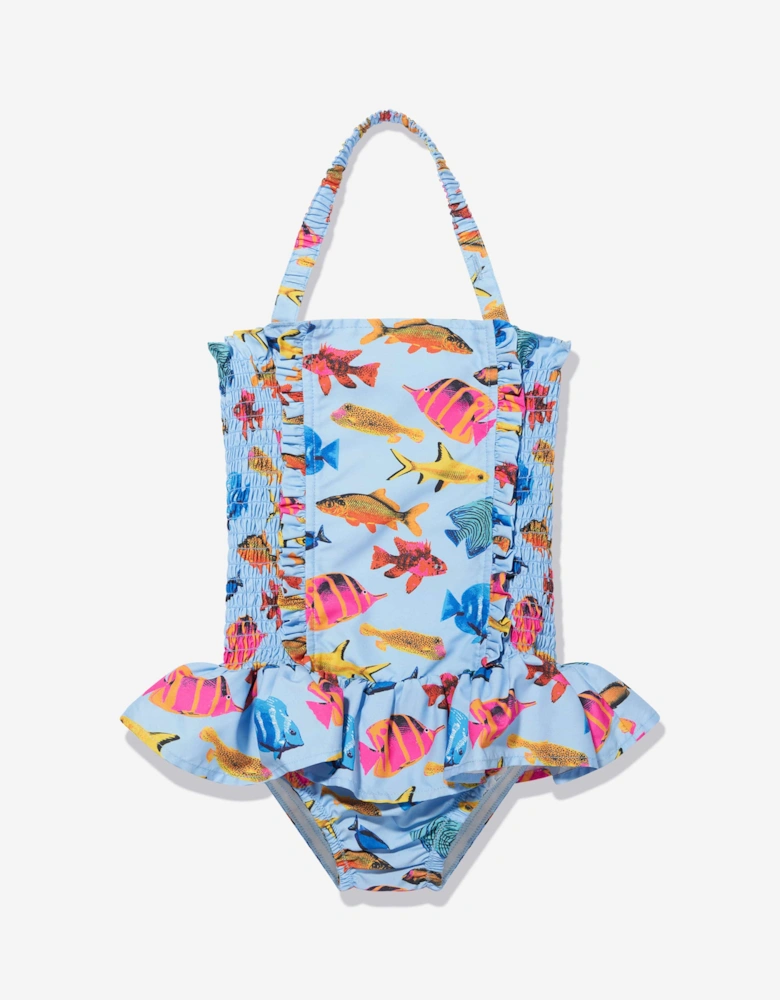 Girls Tropical Fish Ruched Swimsuit in Multicolour