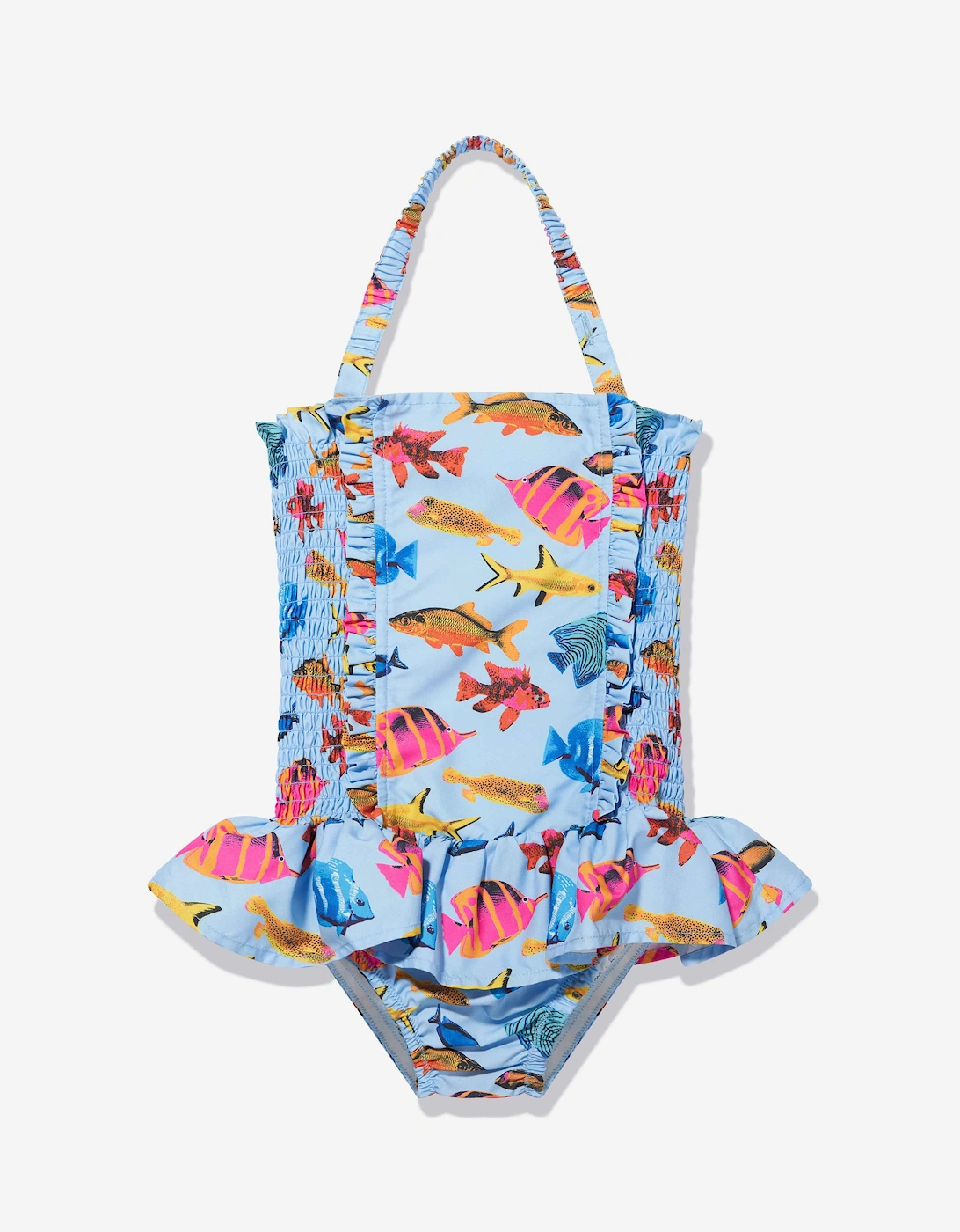 Girls Tropical Fish Ruched Swimsuit in Multicolour, 6 of 5