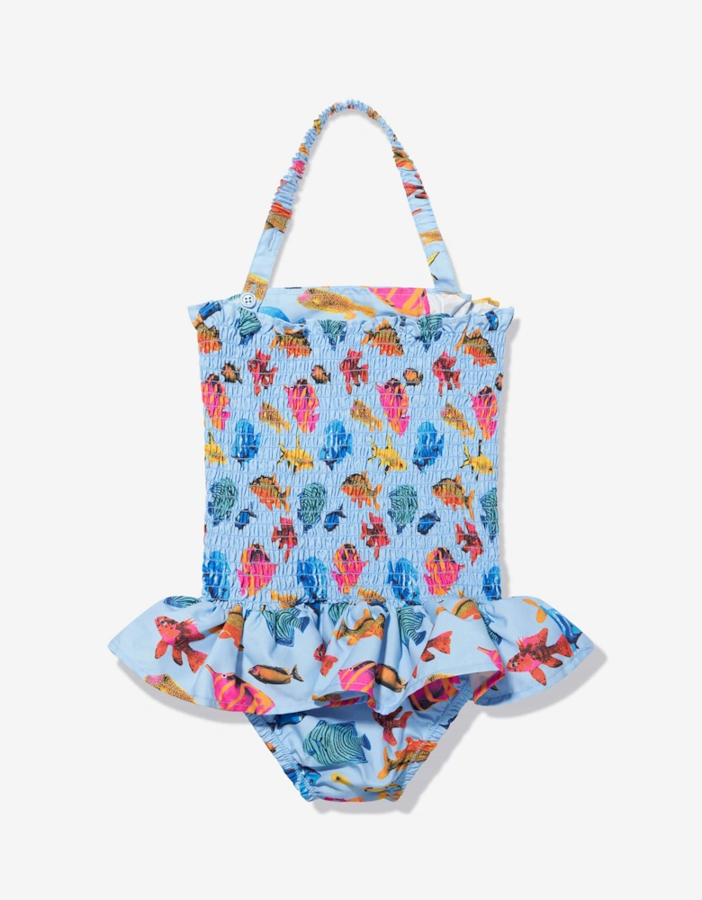 Girls Tropical Fish Ruched Swimsuit in Multicolour