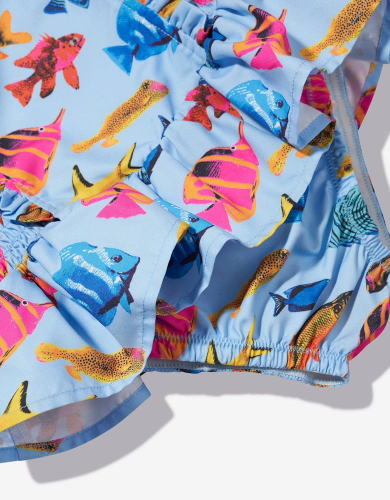 Girls Tropical Fish Ruched Swimsuit in Multicolour