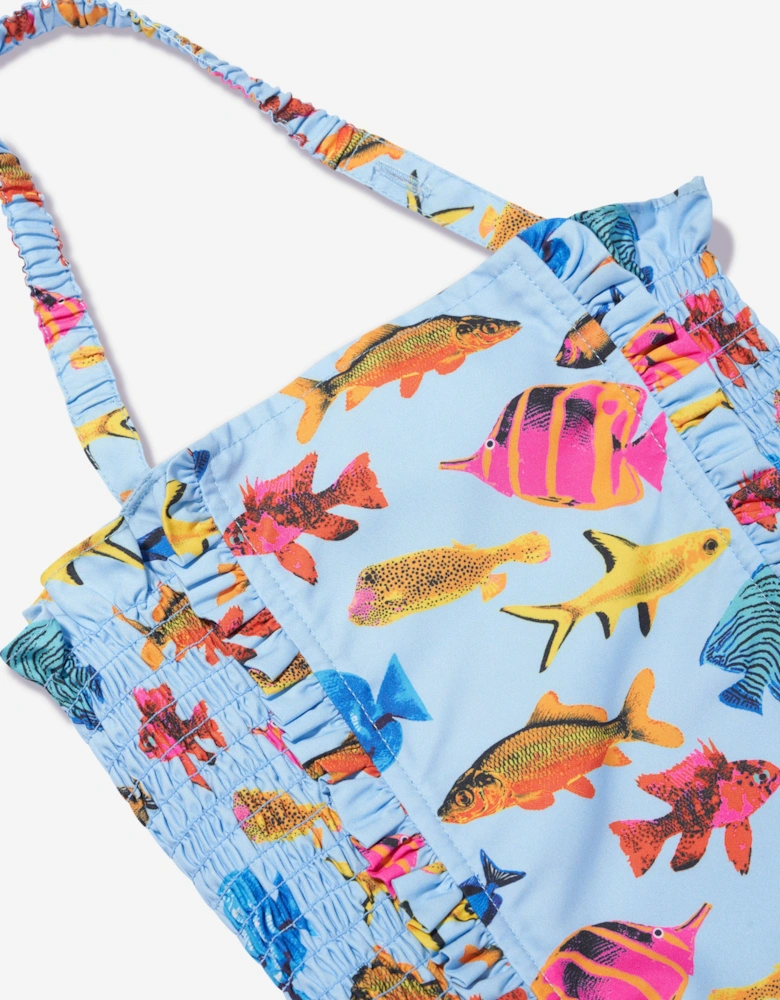 Girls Tropical Fish Ruched Swimsuit in Multicolour