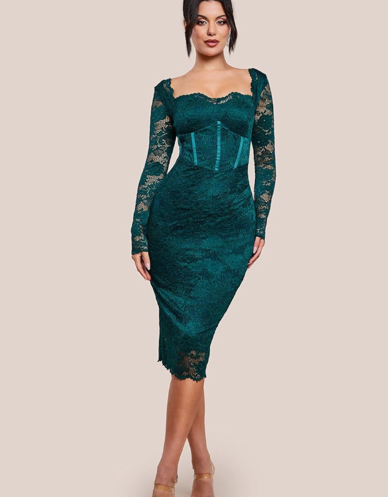 Scalloped Lace Corset Bodice Midi Dress