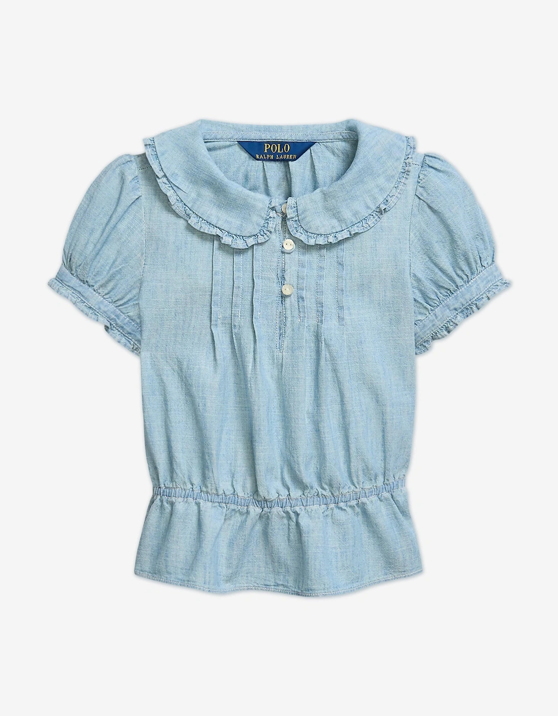 Girls Chambray Ruffle Blouse in Blue, 5 of 4