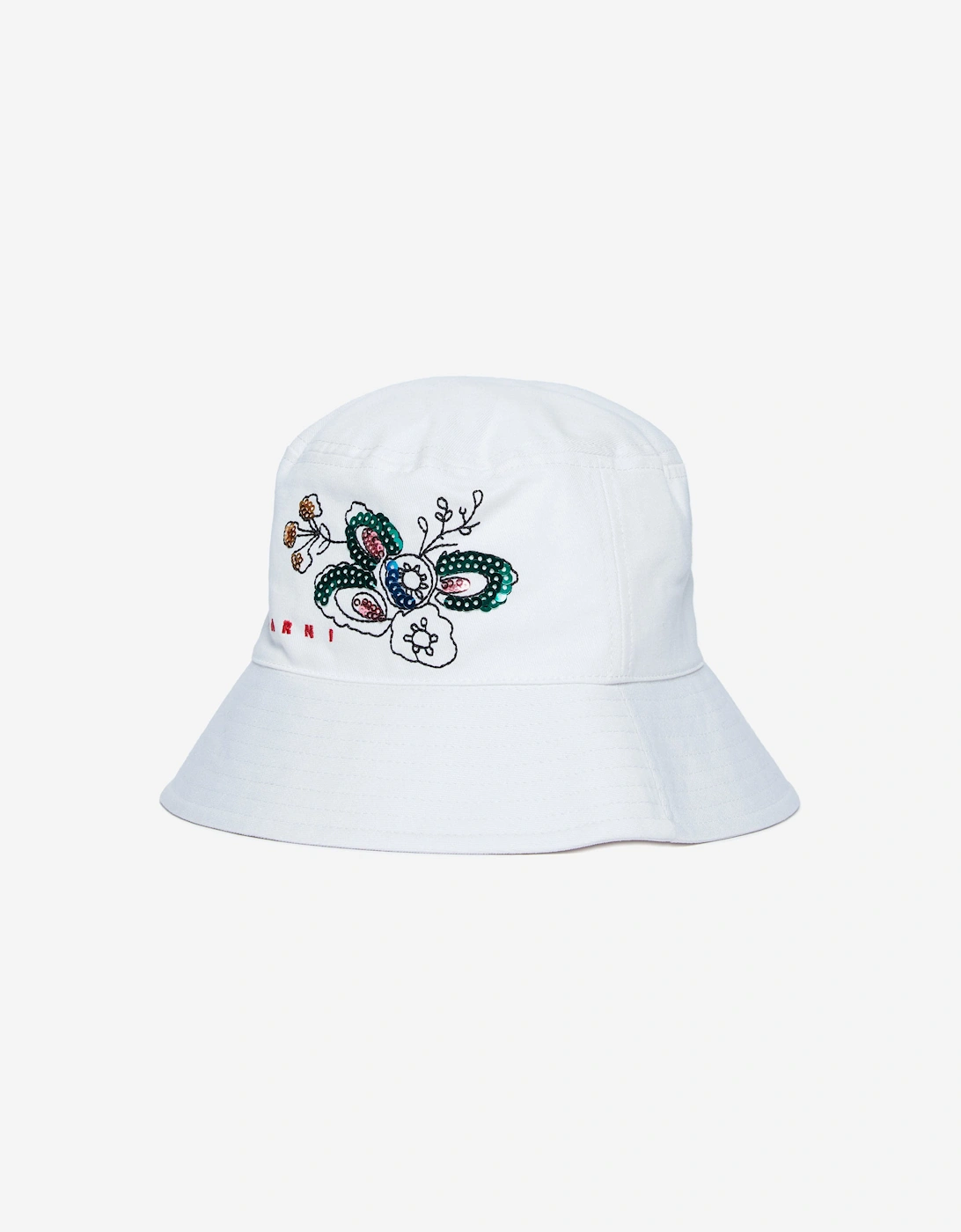 Girls Gabardine Flower Bucket Hat in White, 5 of 4
