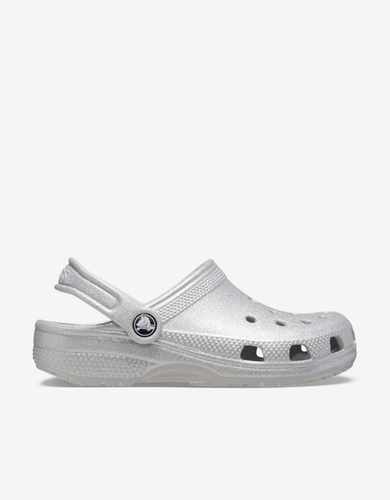 Girls Classic Glitter Clog in Silver
