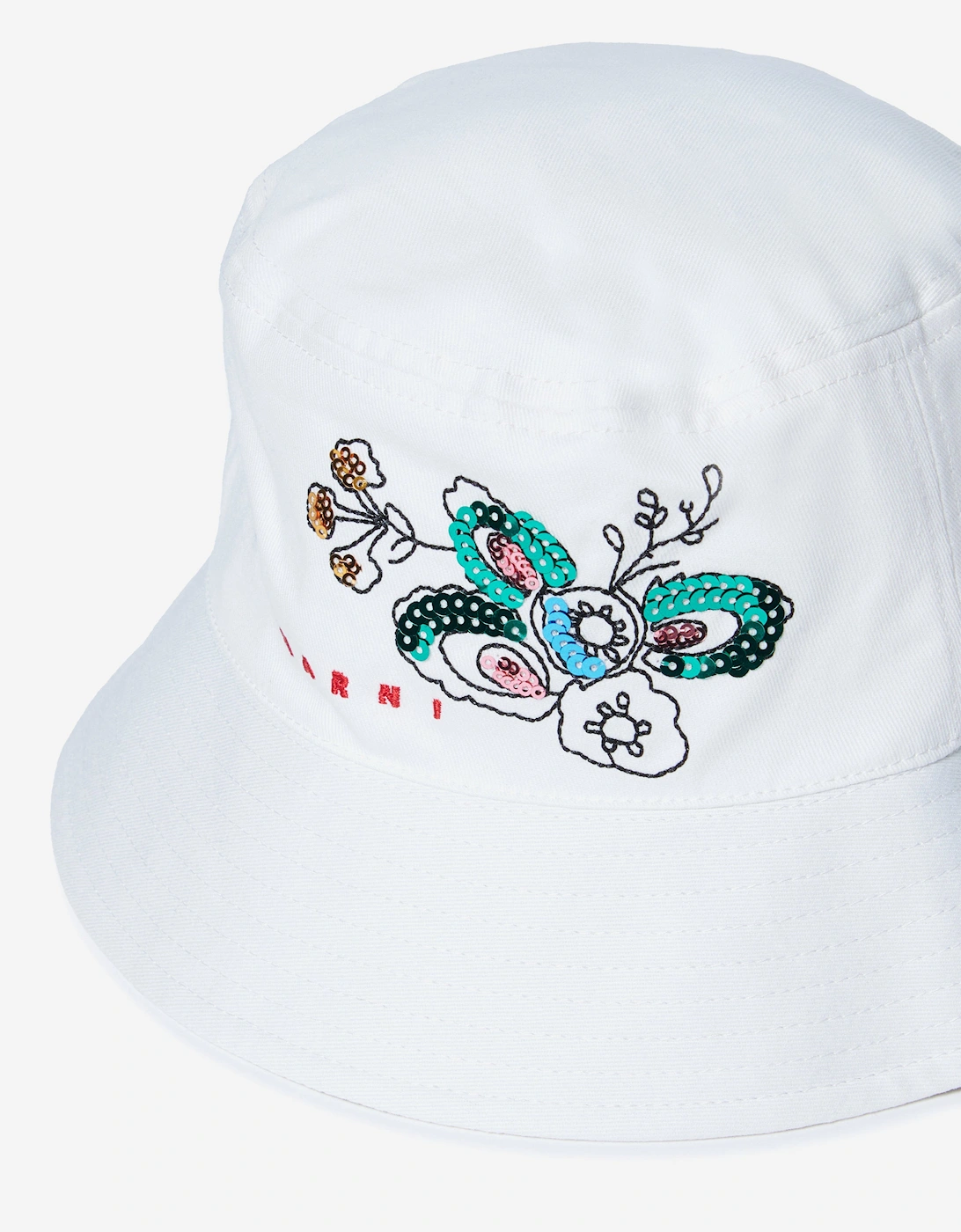 Girls Gabardine Flower Bucket Hat in White