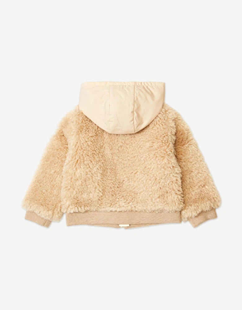 Girls Teddy Fleece Zip Up Cardigan in Beige