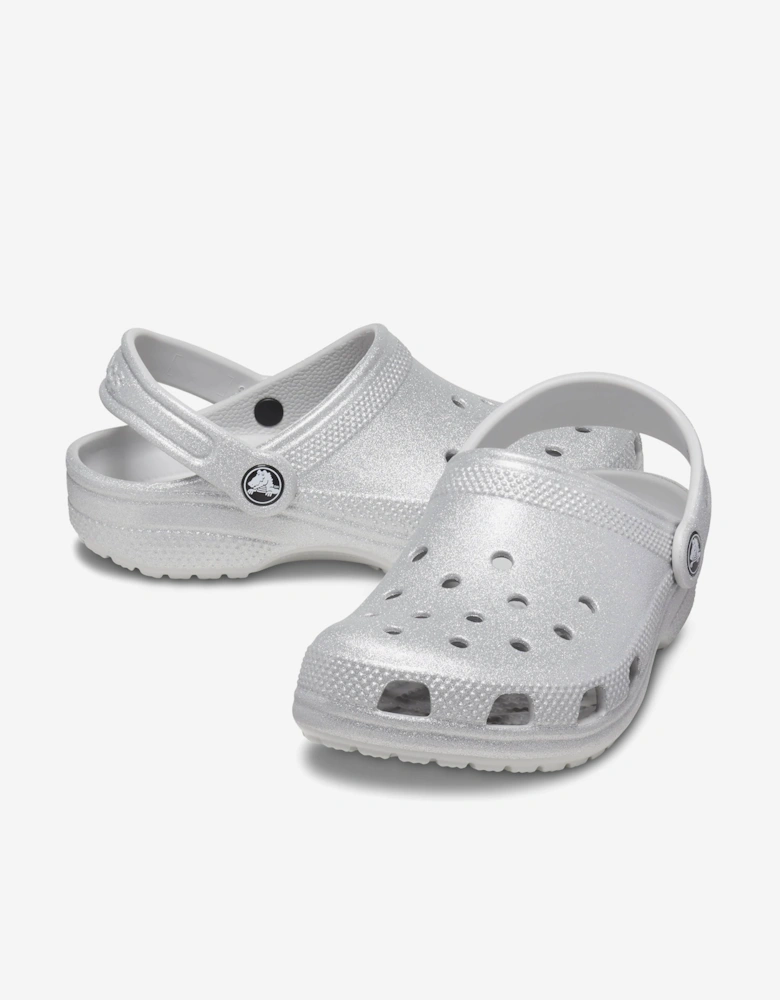 Girls Classic Glitter Clog in Silver