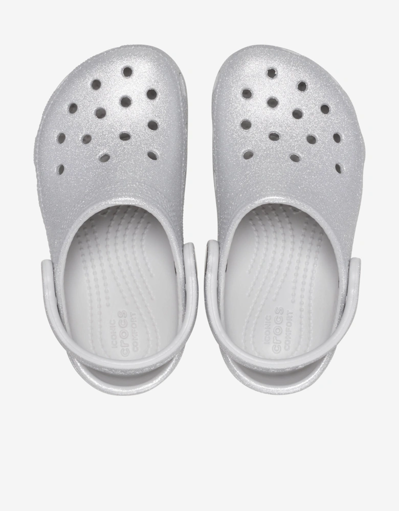 Girls Classic Glitter Clog in Silver