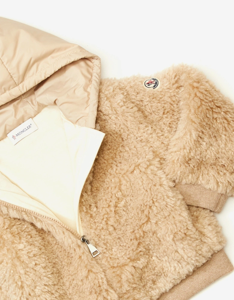Girls Teddy Fleece Zip Up Cardigan in Beige