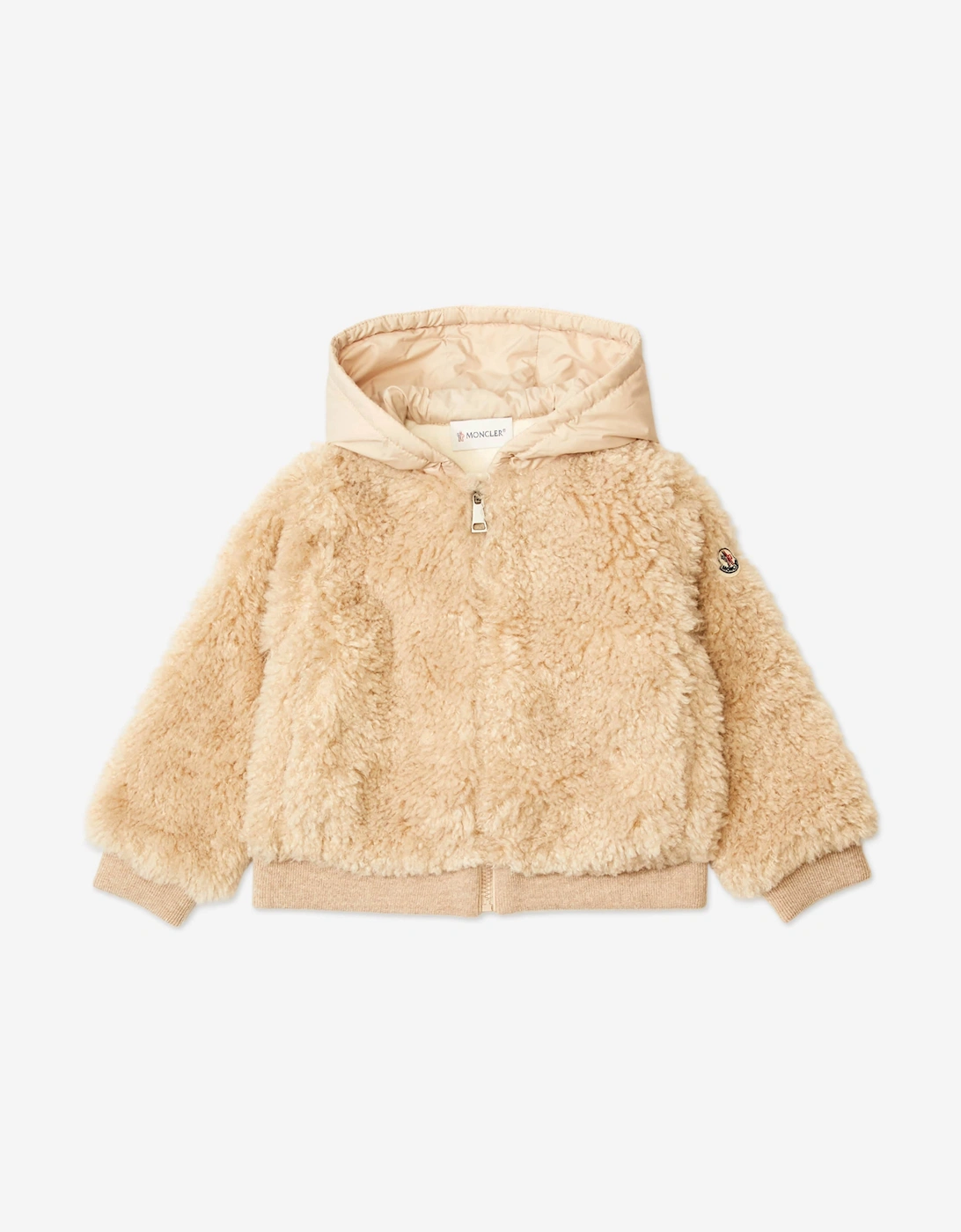 Girl's Moncler Enfant Girls Teddy Fleece Zip Up Cardigan in Beige - Cream - Size: 8 years