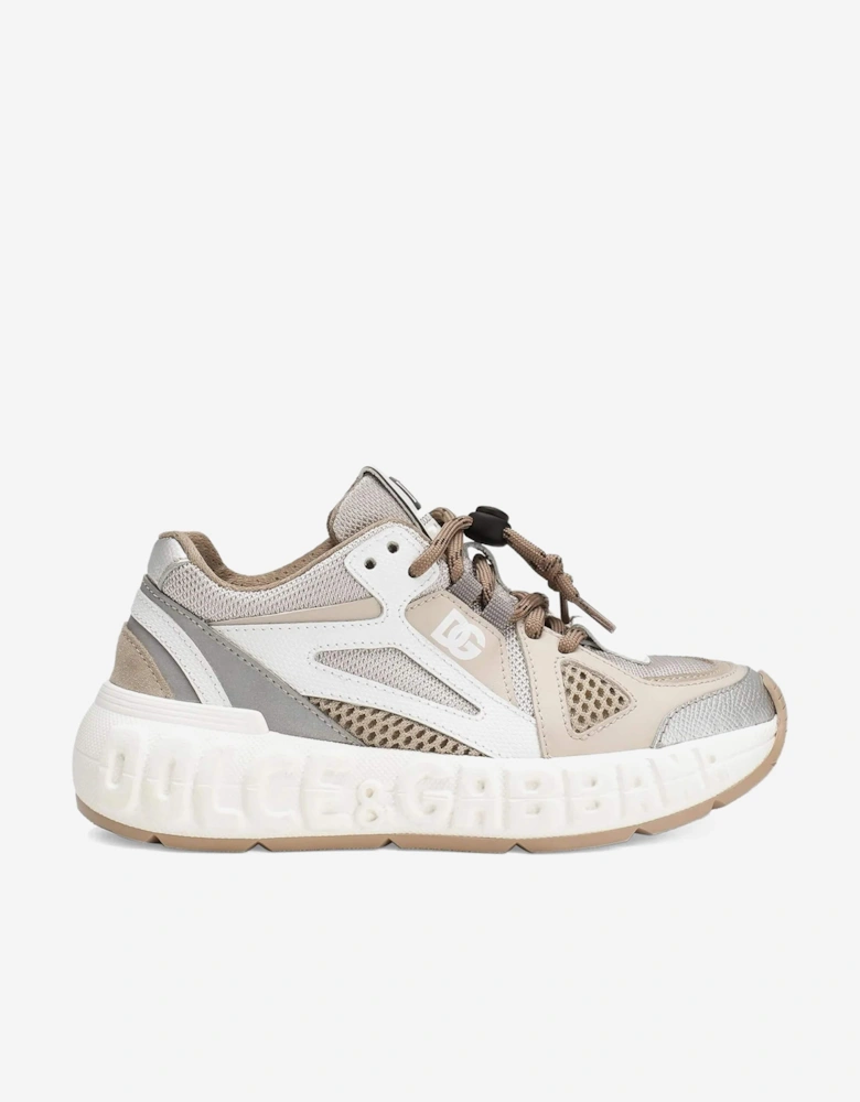 Boys Logo Lace Up Trainers in Beige