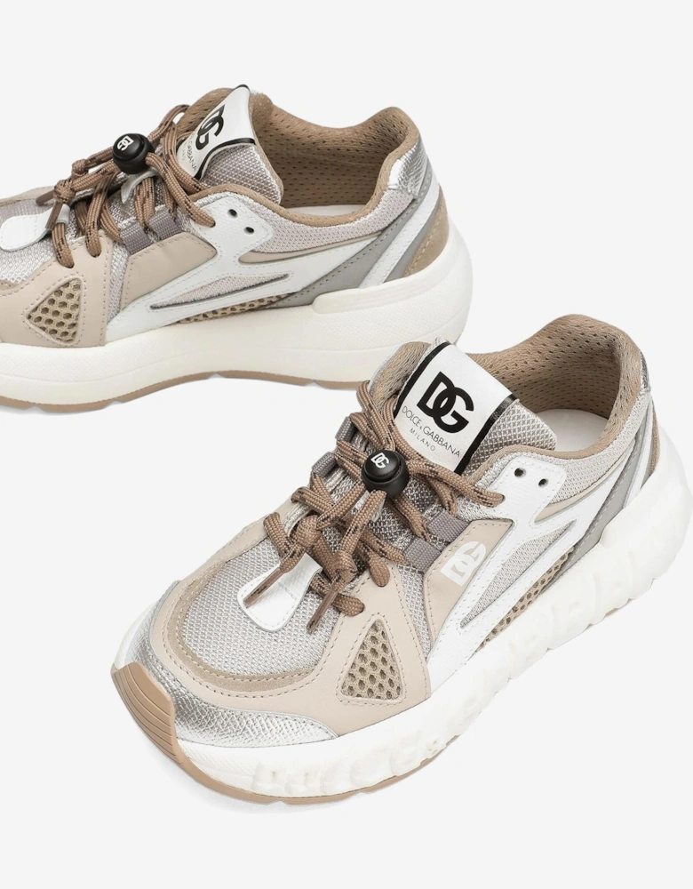 Boys Logo Lace Up Trainers in Beige