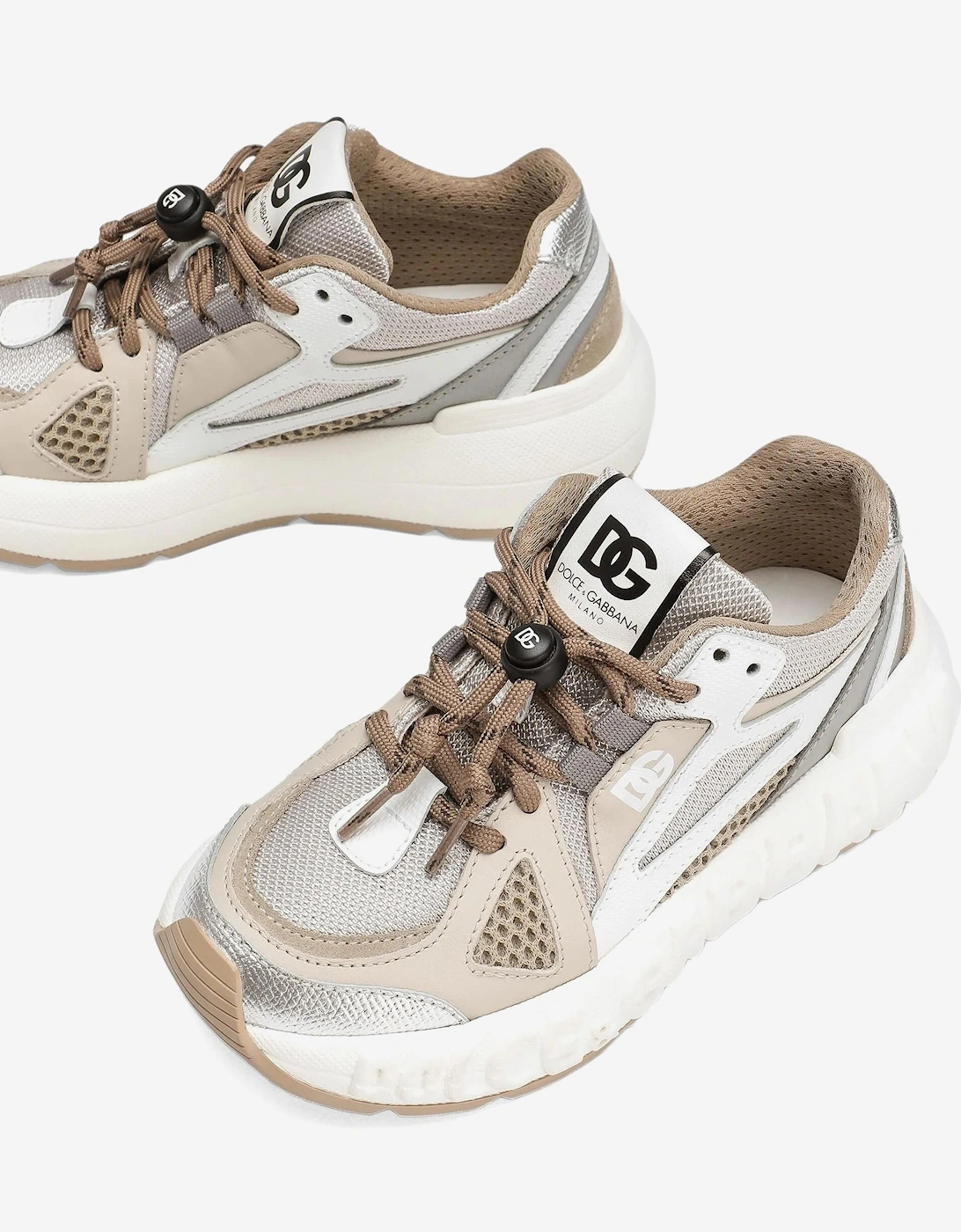 Boys Logo Lace Up Trainers in Beige