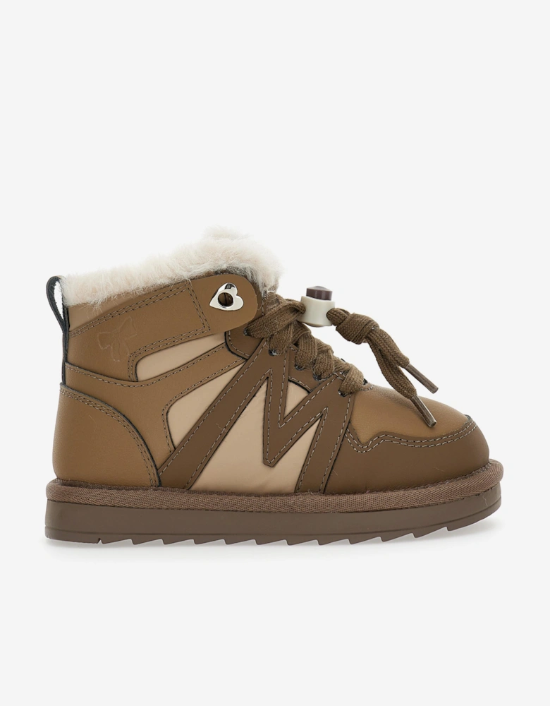 Girls Logo Lace Up Boots in Brown