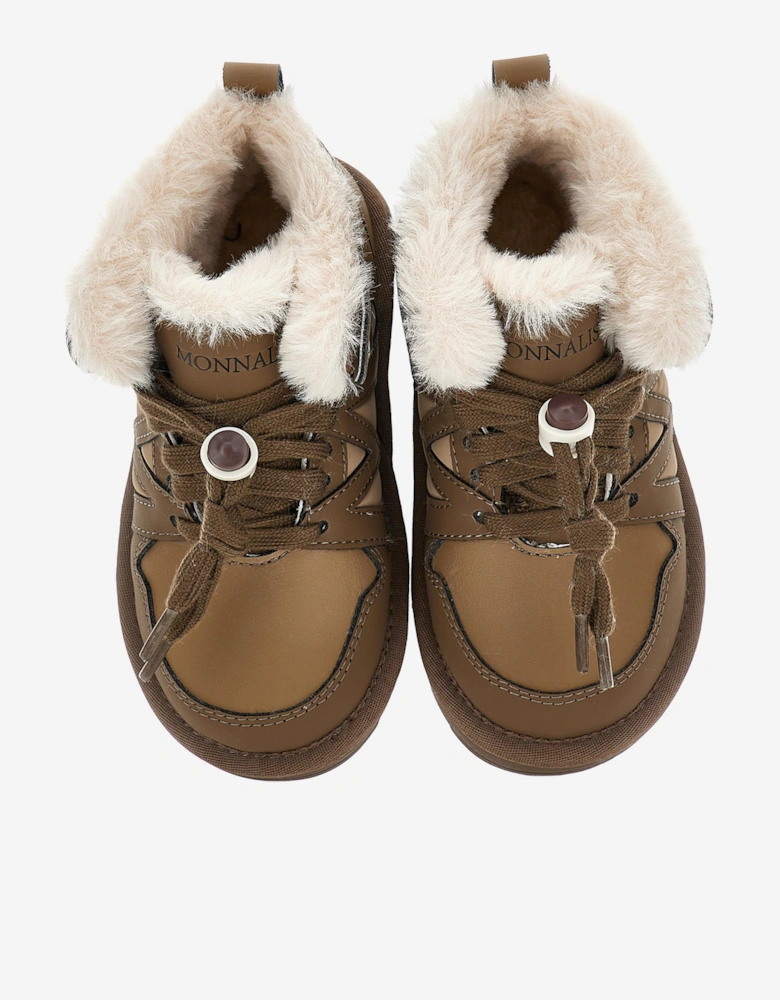 Girls Logo Lace Up Boots in Brown
