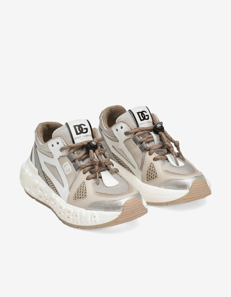 Boys Logo Lace Up Trainers in Beige