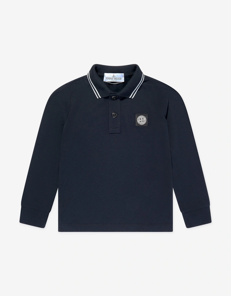 Boys Long Sleeve Logo Polo Shirt in Navy