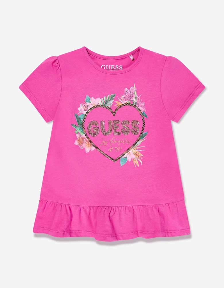 Girls Floral Logo T-Shirt in Pink