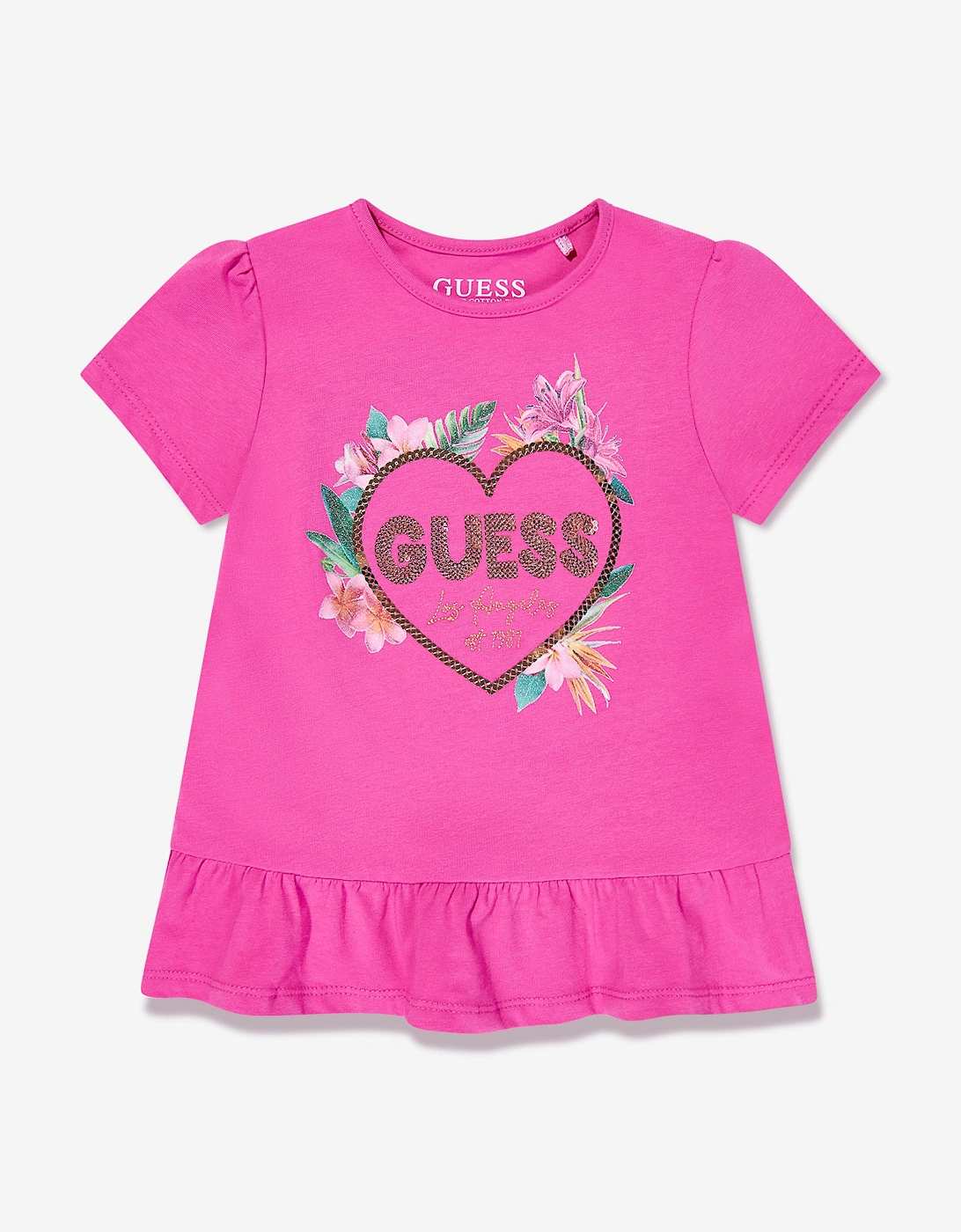 Girls Floral Logo T-Shirt in Pink, 5 of 4