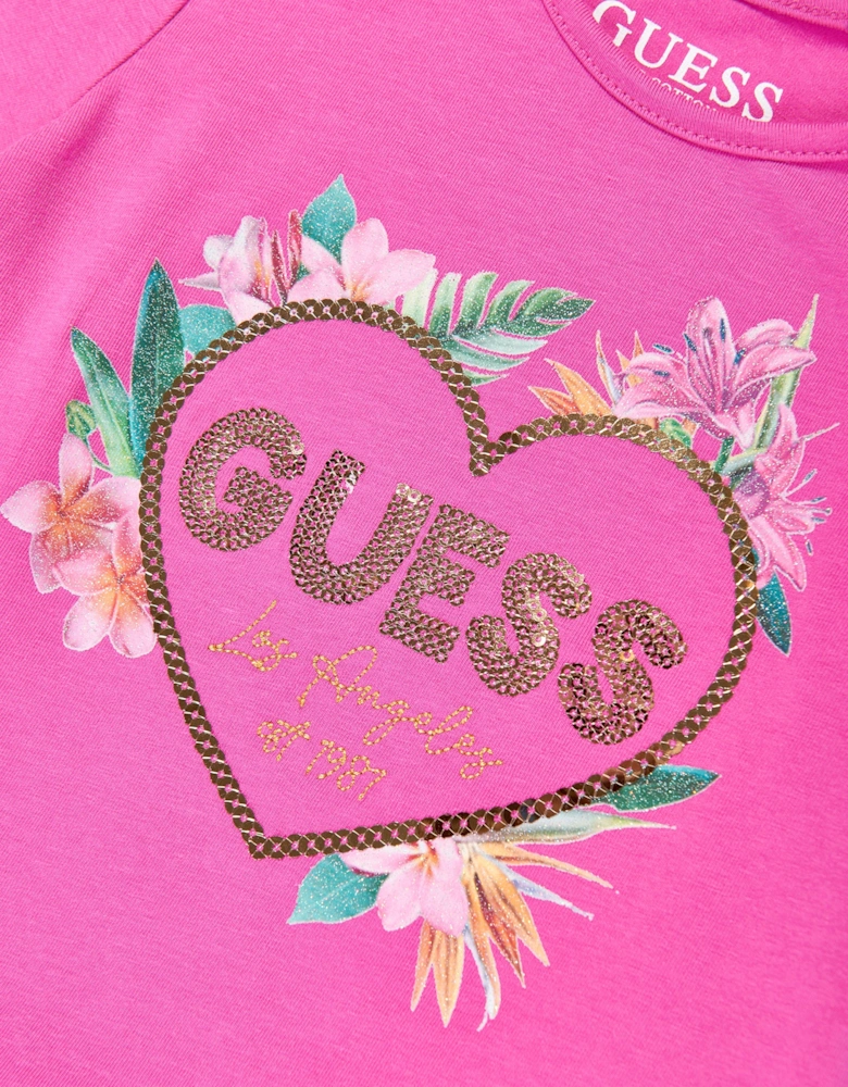 Girls Floral Logo T-Shirt in Pink