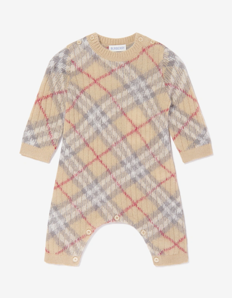 Baby Camillo Rib Check Romper in Beige