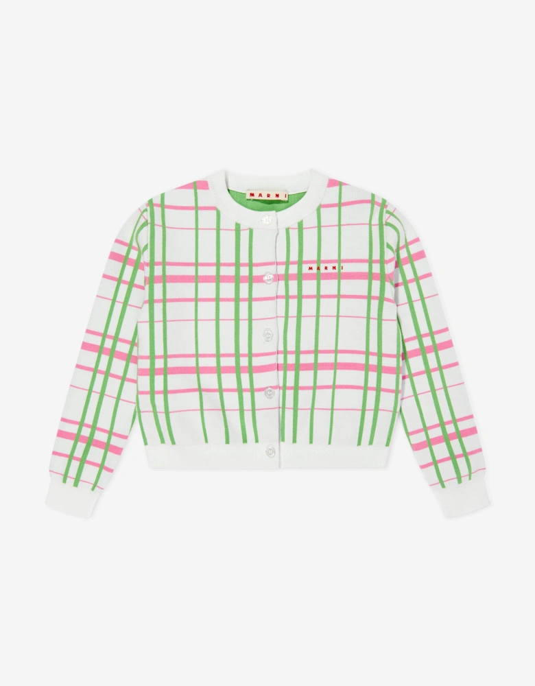 Girls Jacquard Check Knitted Cardigan in Multicolour