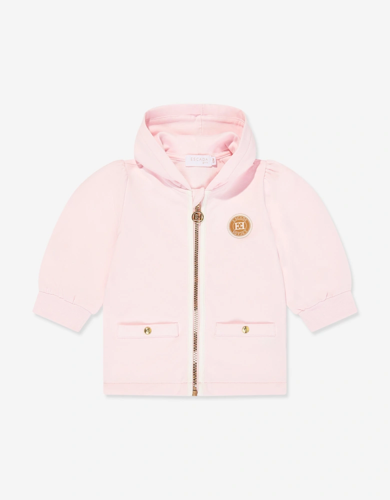 Baby Girls Logo Badge Zip Up Top in Pink