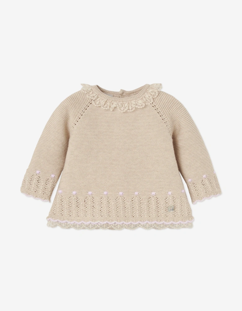 Baby Girls Knitted 2 Piece Babygrow Set in Beige
