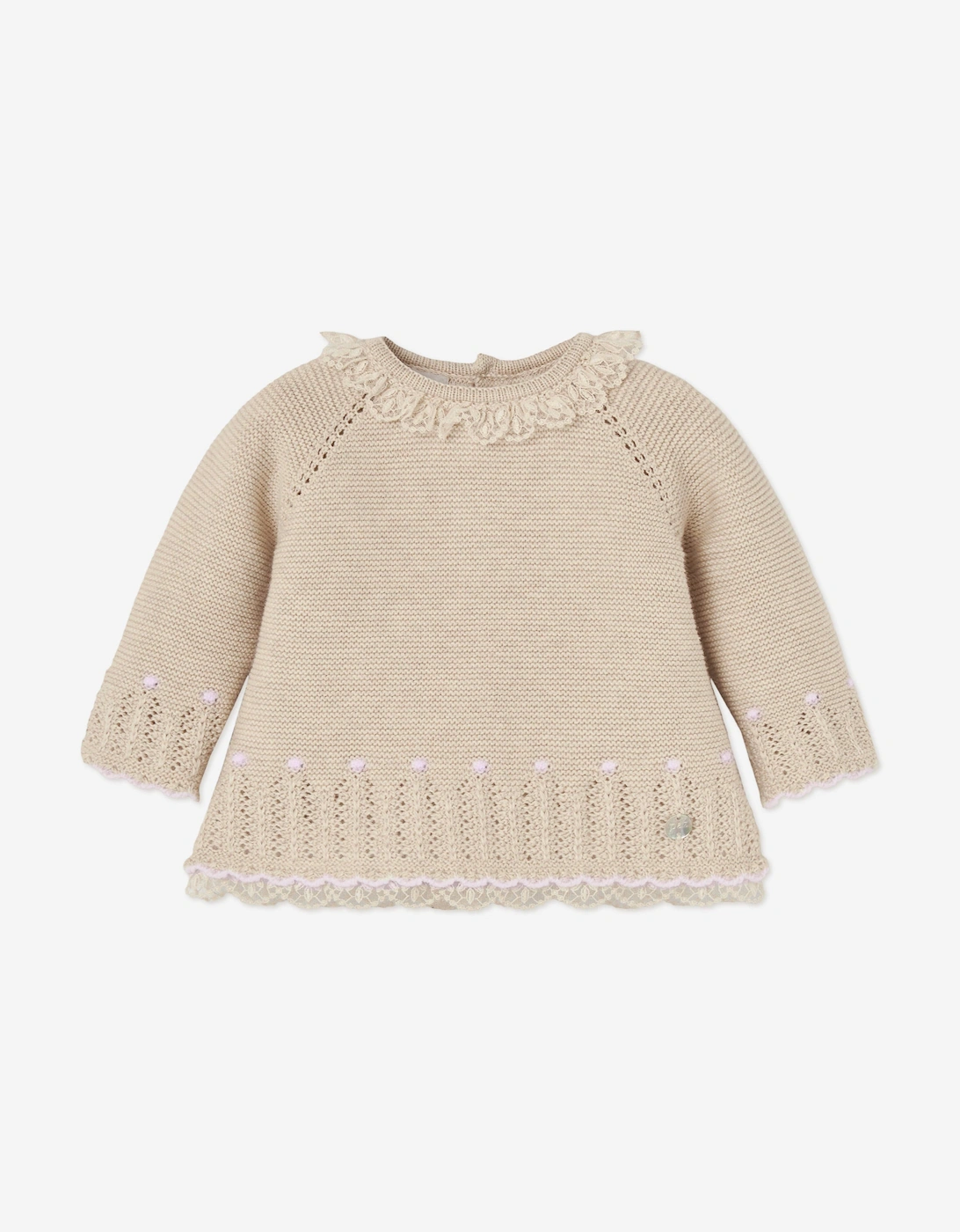Baby Girls Knitted 2 Piece Babygrow Set in Beige