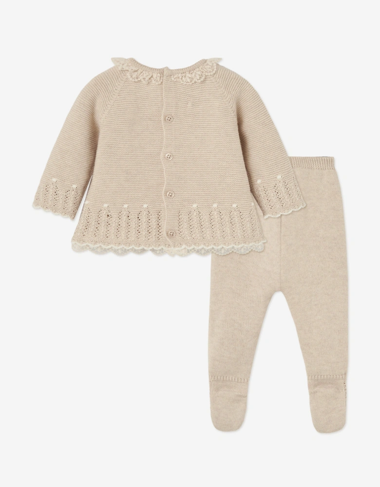 Baby Girls Knitted 2 Piece Babygrow Set in Beige