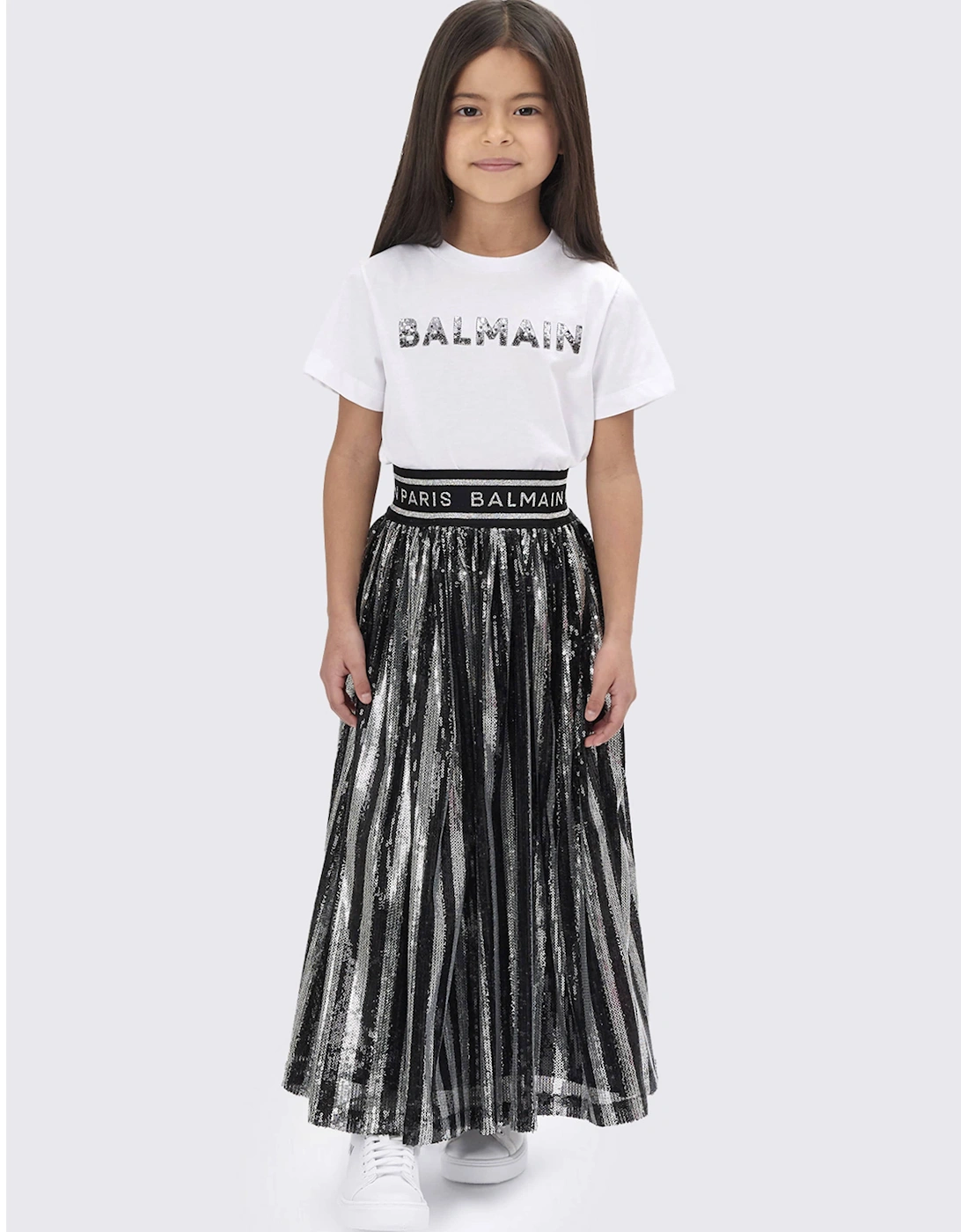 Girls Pleated Skirt in Silver