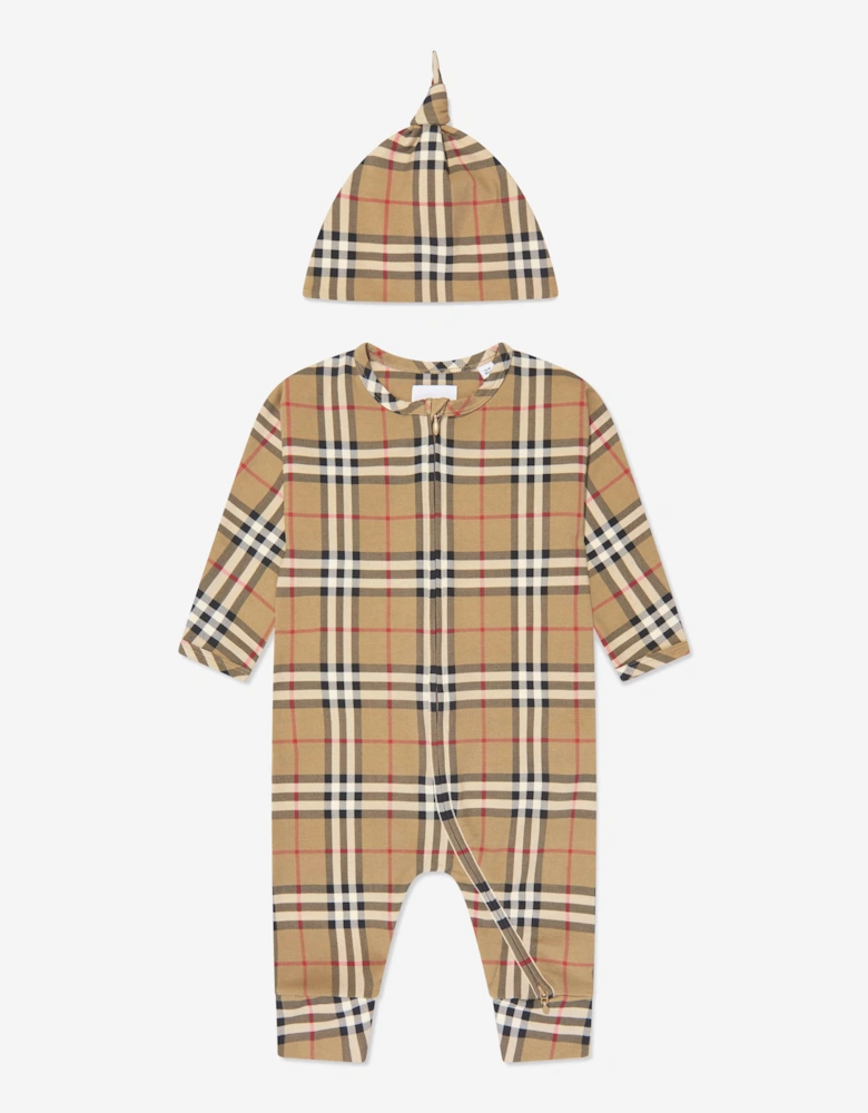 Baby Claude Romper Set in Archive Beige Check