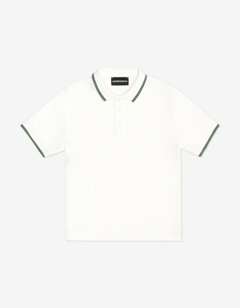 Boys Logo Tape Polo Shirt in Ivory
