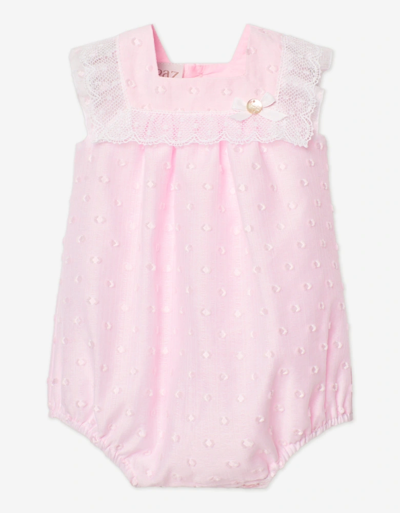 Baby Girls Lace Trim Romper in Pink