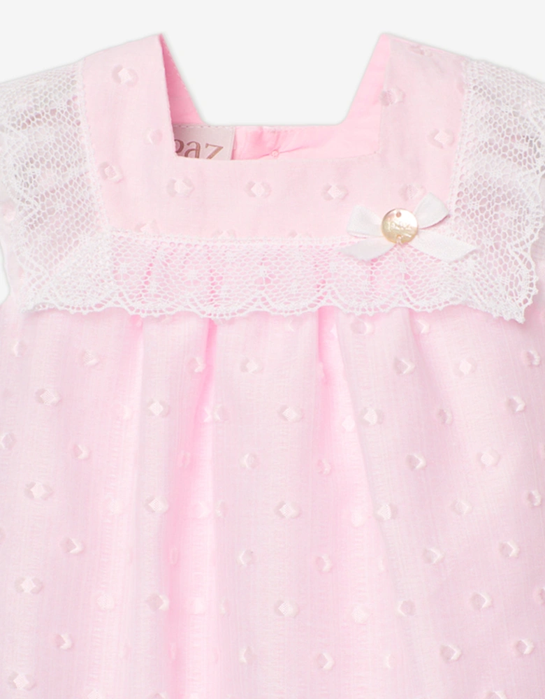 Baby Girls Lace Trim Romper in Pink