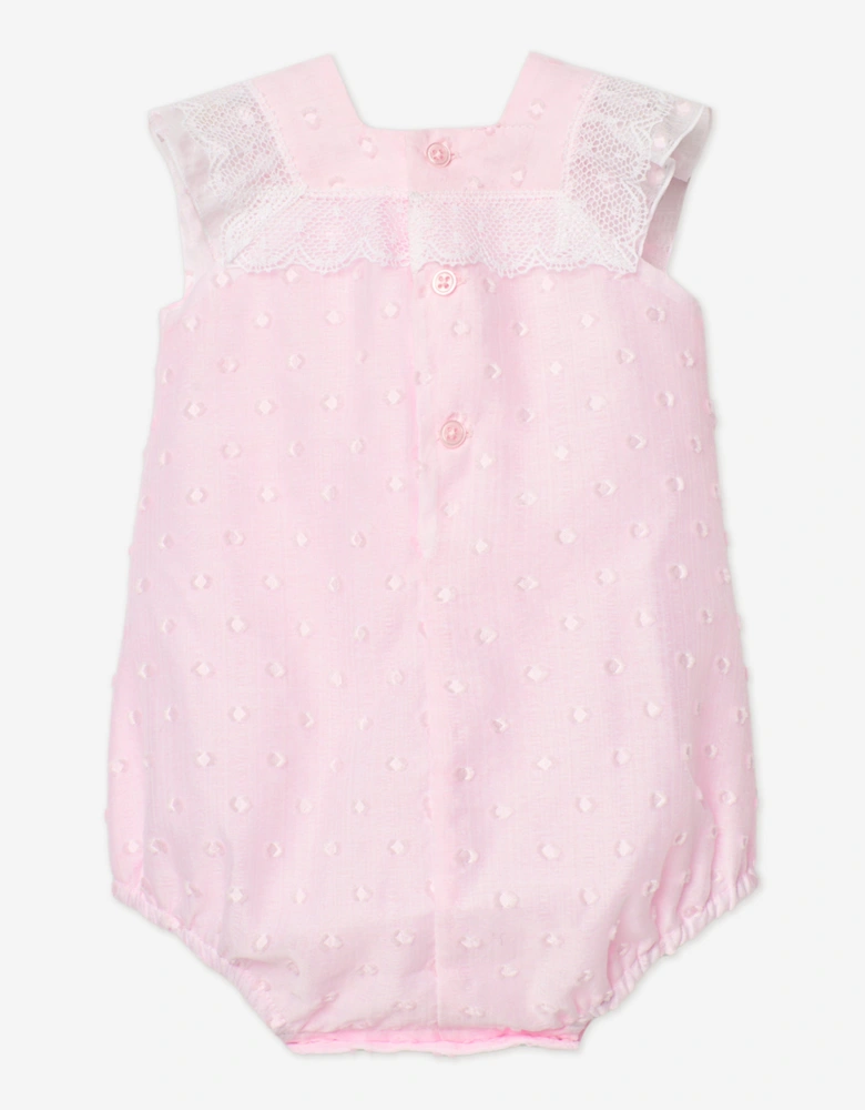 Baby Girls Lace Trim Romper in Pink