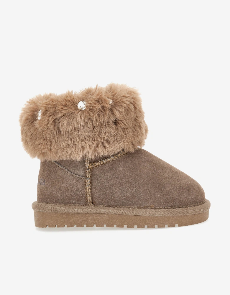 Girls Suede Boots with Gems in Brown