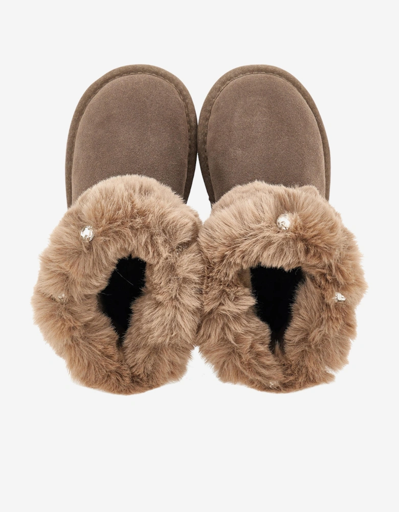 Girls Suede Boots with Gems in Brown