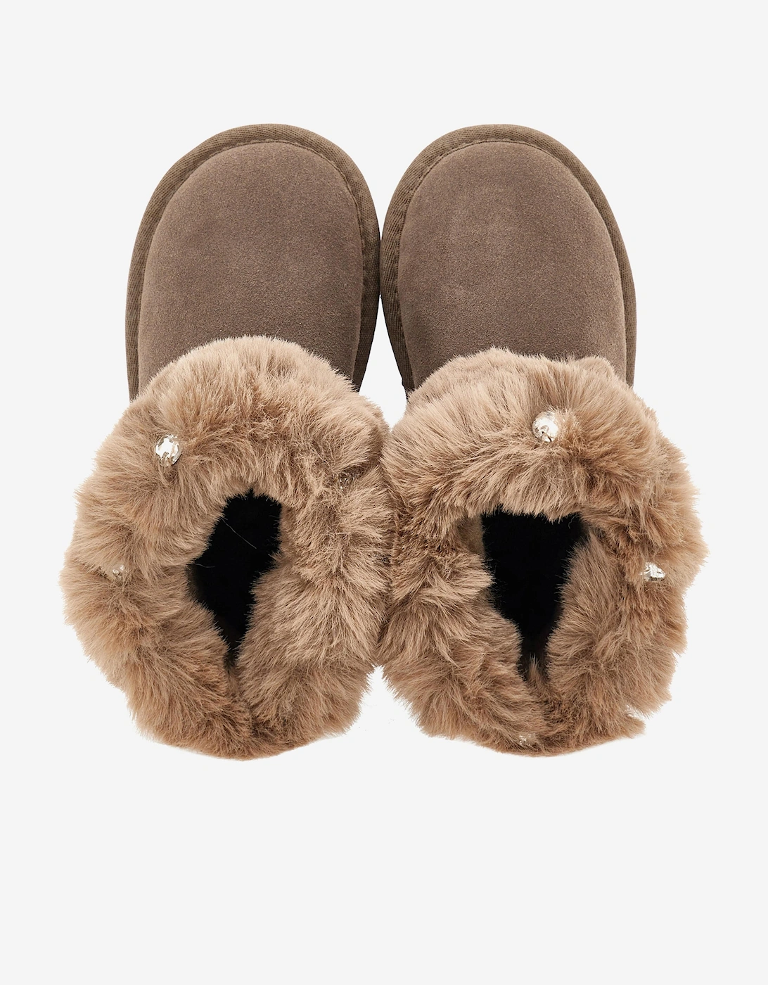 Girls Suede Boots with Gems in Brown