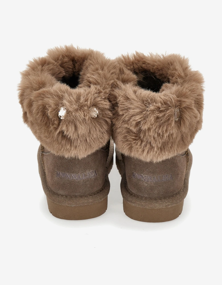 Girls Suede Boots with Gems in Brown