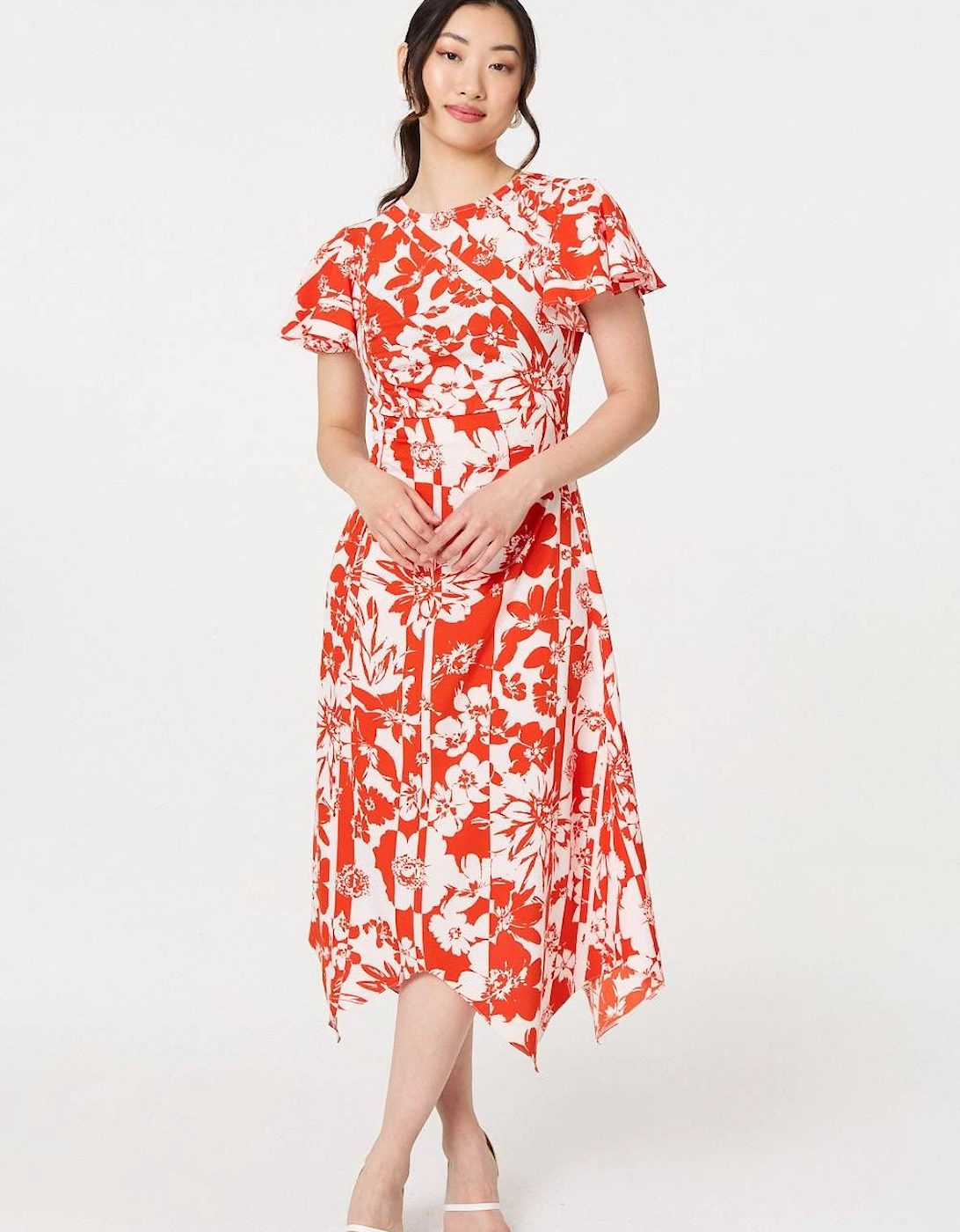 Floral Hanky Hem Short Sleeve Midi Dress, 2 of 1