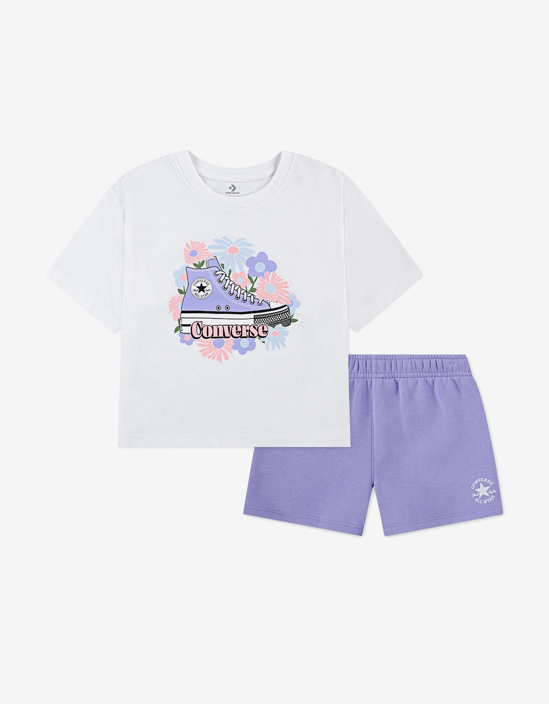 Girls Floral Trainer T-Shirt and Shorts Set in Purple, 5 of 4