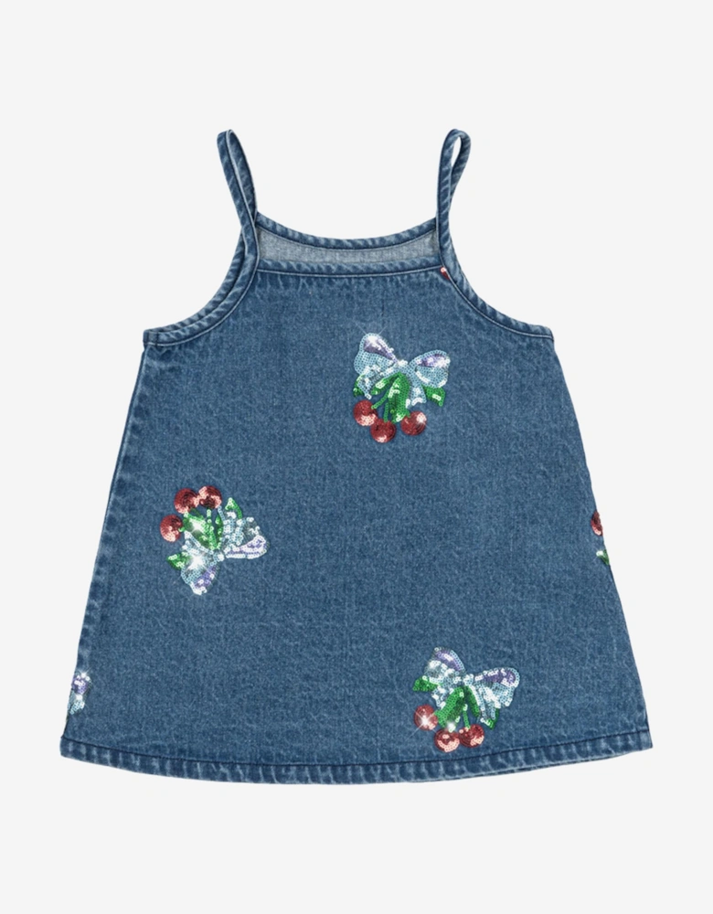 Girls Magot Sequin Cherry Strap Dress in Blue