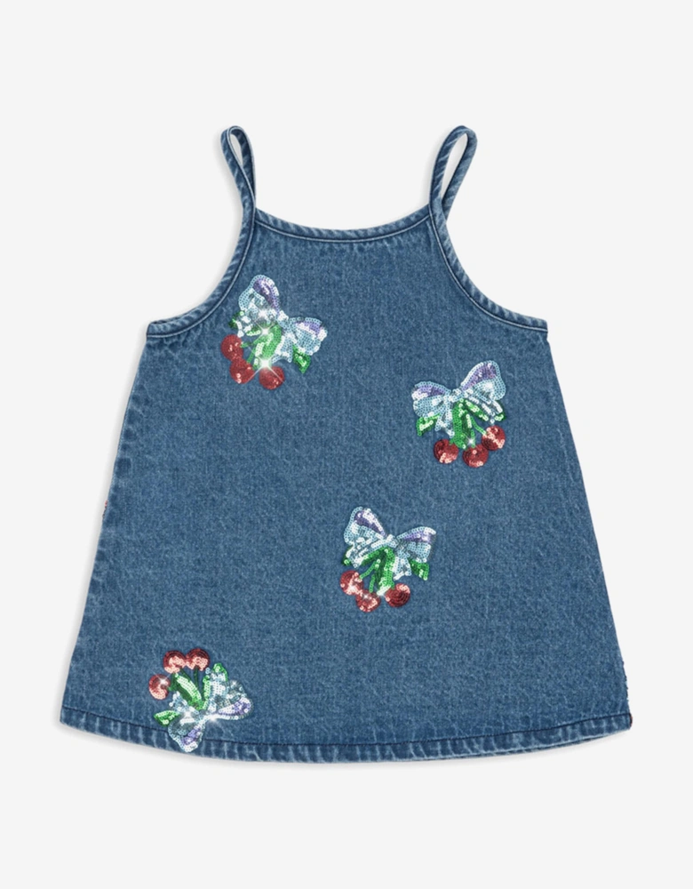 Girls Magot Sequin Cherry Strap Dress in Blue