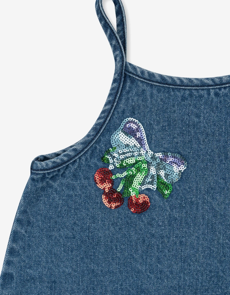Girls Magot Sequin Cherry Strap Dress in Blue