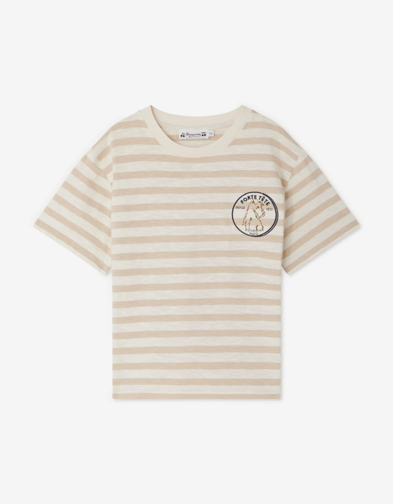 Boys Striped Eidan T-Shirt in Beige
